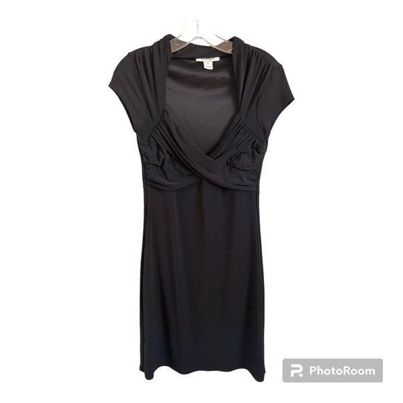 White House Black Market Dresses & Skirts - White House Black Market Sz 4 black dress faux wrap bodice cap sleeve lined
